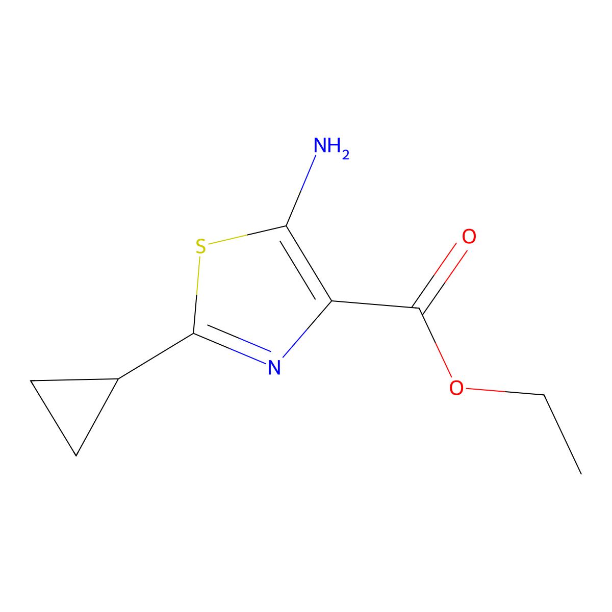 Ethyl 5-amino-2-cyclopropyl-1,3-thiazole-4-carboxylate molecular structure, CAS 1504198-64-4