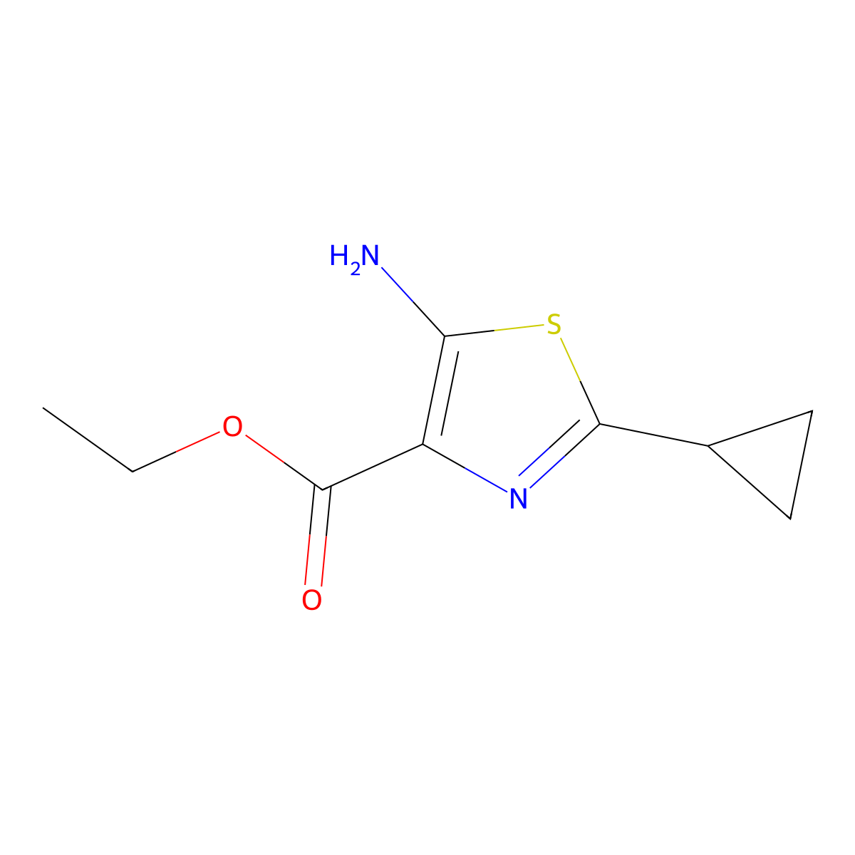 Ethyl 5-amino-2-cyclopropyl-1,3-thiazole-4-carboxylate molecular structure, CAS 1504198-64-4