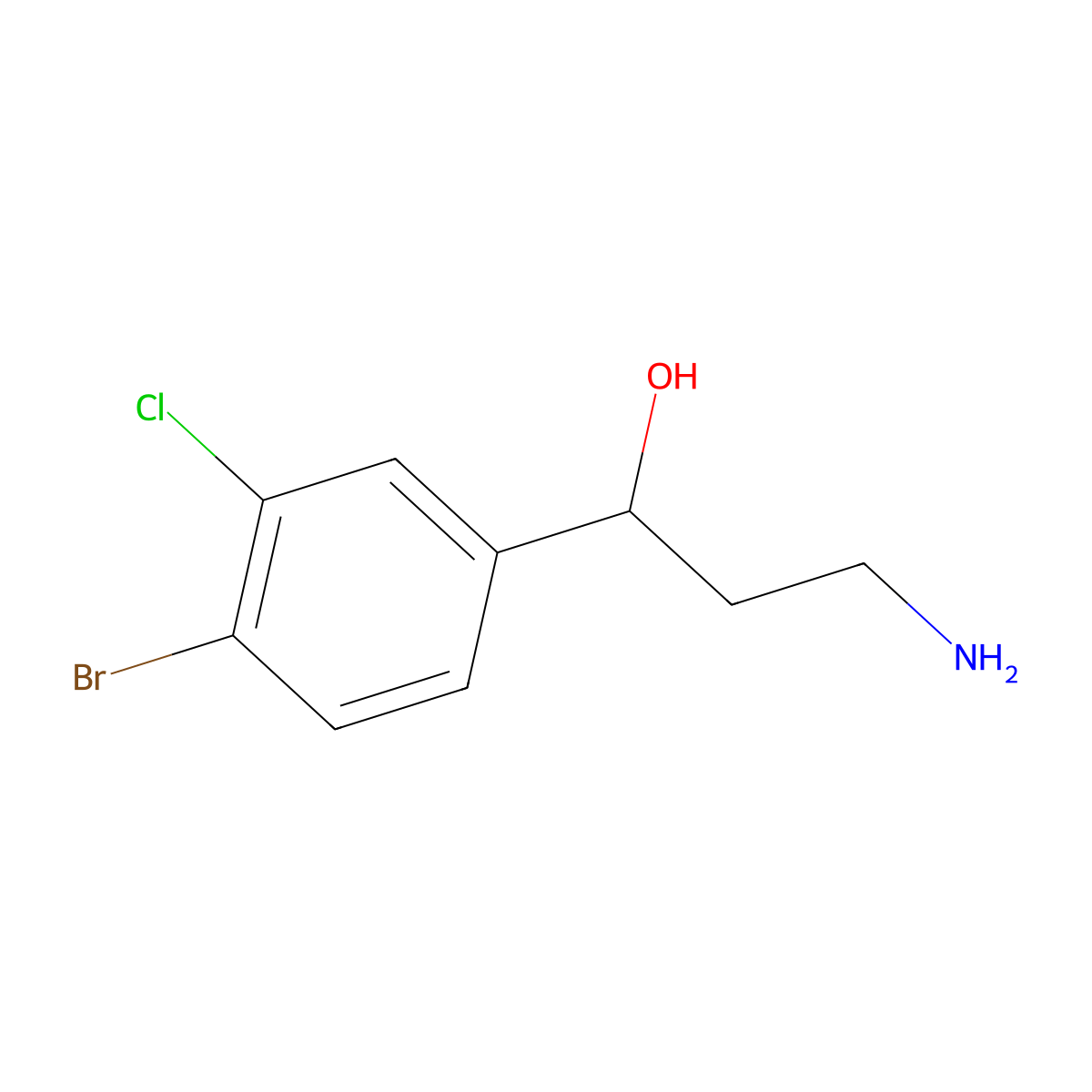 3-Amino-1-(4-bromo-3-chlorophenyl)propan-1-ol molecular structure, CAS 1504279-75-7