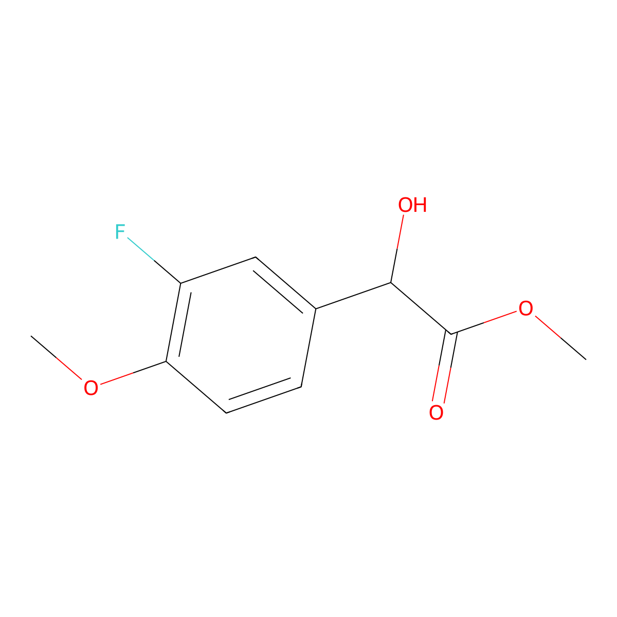 Methyl 2-(3-fluoro-4-methoxyphenyl)-2-hydroxyacetate molecular structure, CAS 1504299-41-5