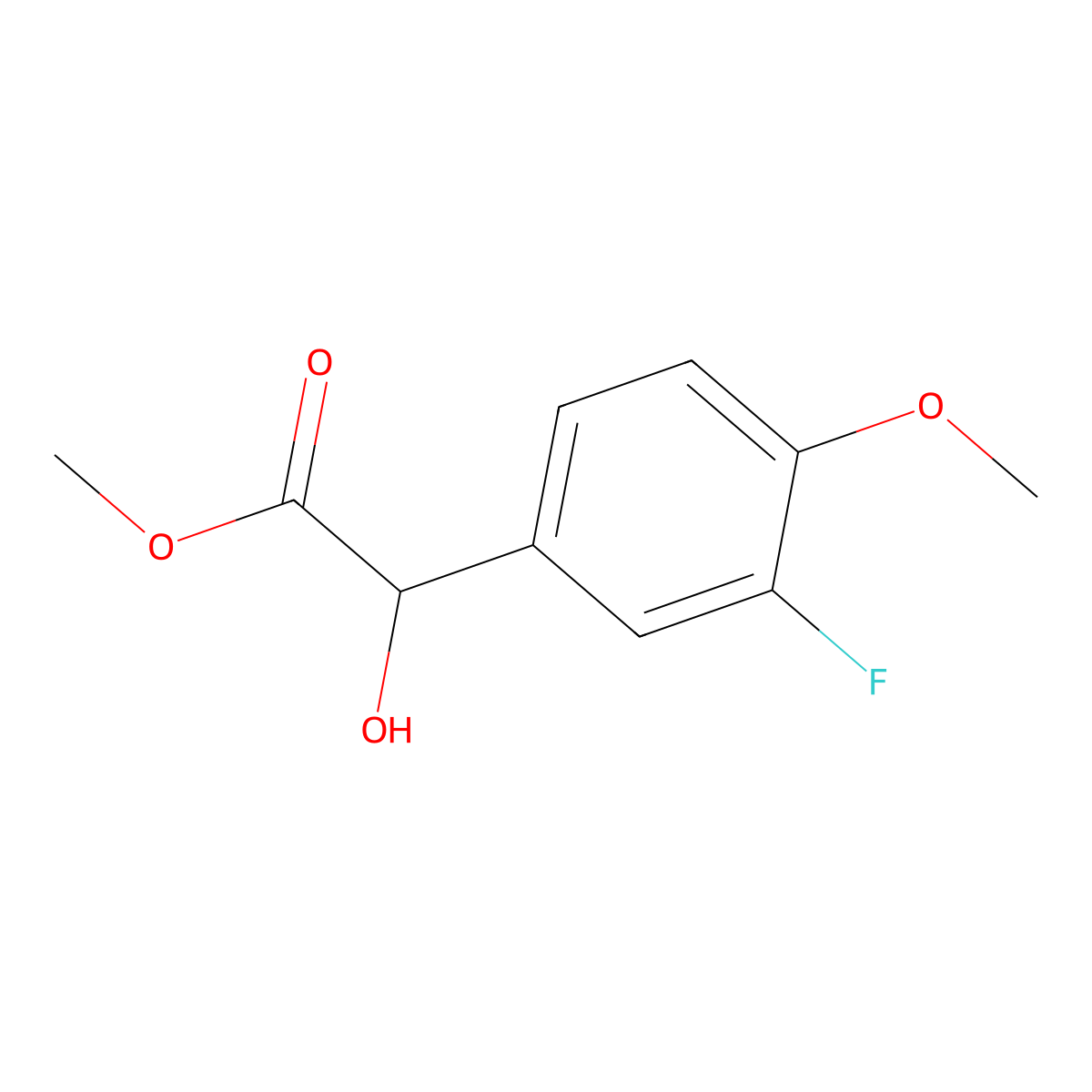 Methyl 2-(3-fluoro-4-methoxyphenyl)-2-hydroxyacetate molecular structure, CAS 1504299-41-5