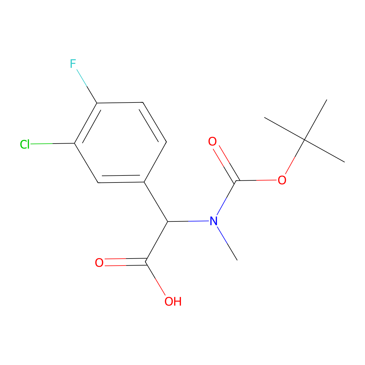 2-{[(Tert-butoxy)carbonyl](methyl)amino}-2-(3-chloro-4-fluorophenyl)acetic acid molecular structure, CAS 1504320-83-5