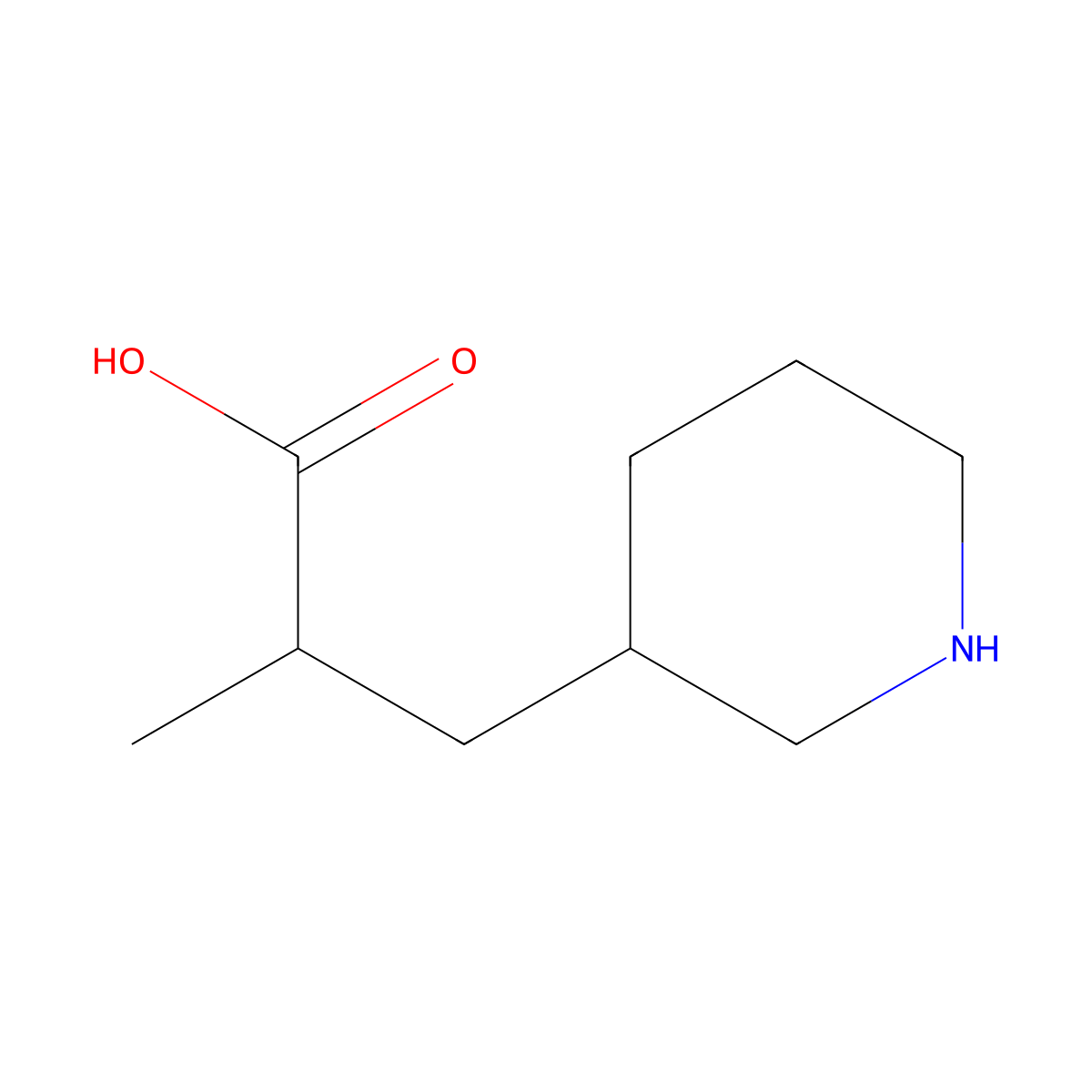 2-Methyl-3-(piperidin-3-yl)propanoic acid molecular structure, CAS 1504327-91-6