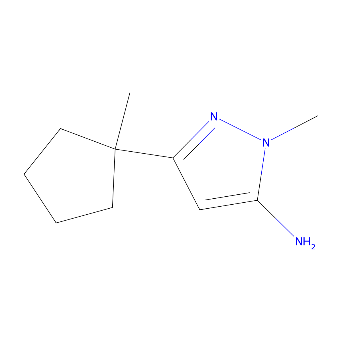 1-methyl-3-(1-methylcyclopentyl)-1H-pyrazol-5-amine molecular structure, CAS 1504330-87-3