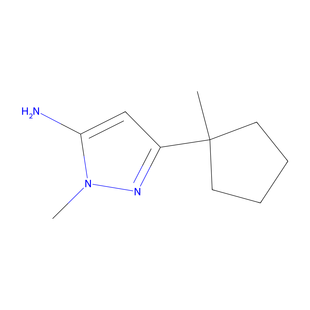 1-methyl-3-(1-methylcyclopentyl)-1H-pyrazol-5-amine molecular structure, CAS 1504330-87-3