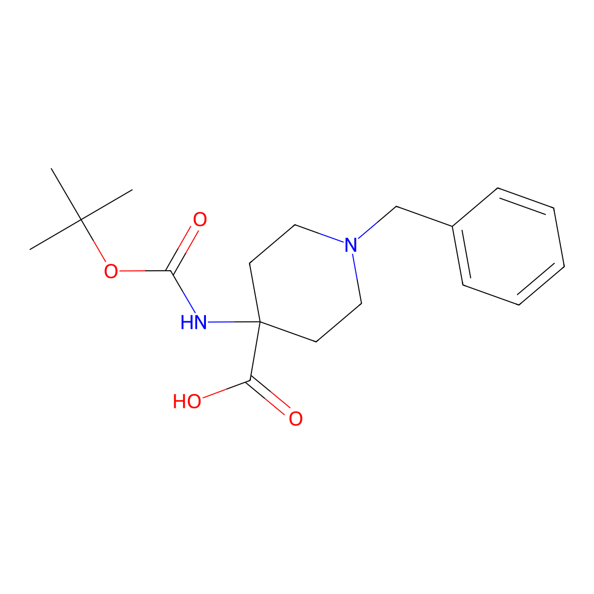 1-Benzyl-4-((tert-butoxycarbonyl)amino)piperidine-4-carboxylic acid molecular structure, CAS 150435-81-7