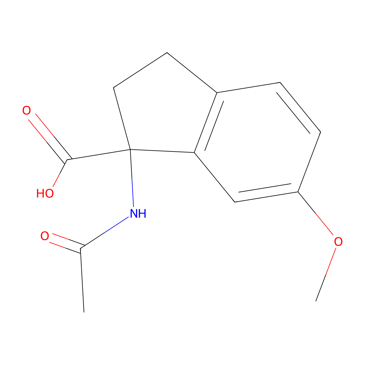 1-acetamido-6-methoxy-2,3-dihydro-1H-indene-1-carboxylic acid molecular structure, CAS 1504363-51-2