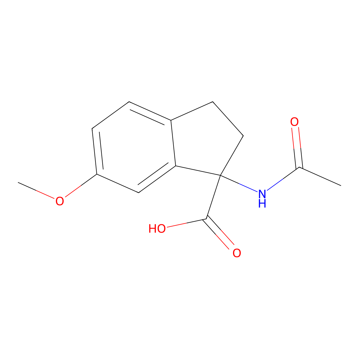 1-acetamido-6-methoxy-2,3-dihydro-1H-indene-1-carboxylic acid molecular structure, CAS 1504363-51-2