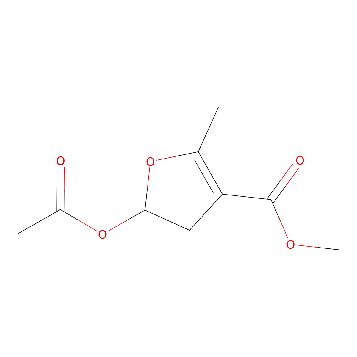 Methyl 5-acetoxy-2-methyl-4,5-dihydrofuran-3-carboxylate molecular structure, CAS 150437-92-6