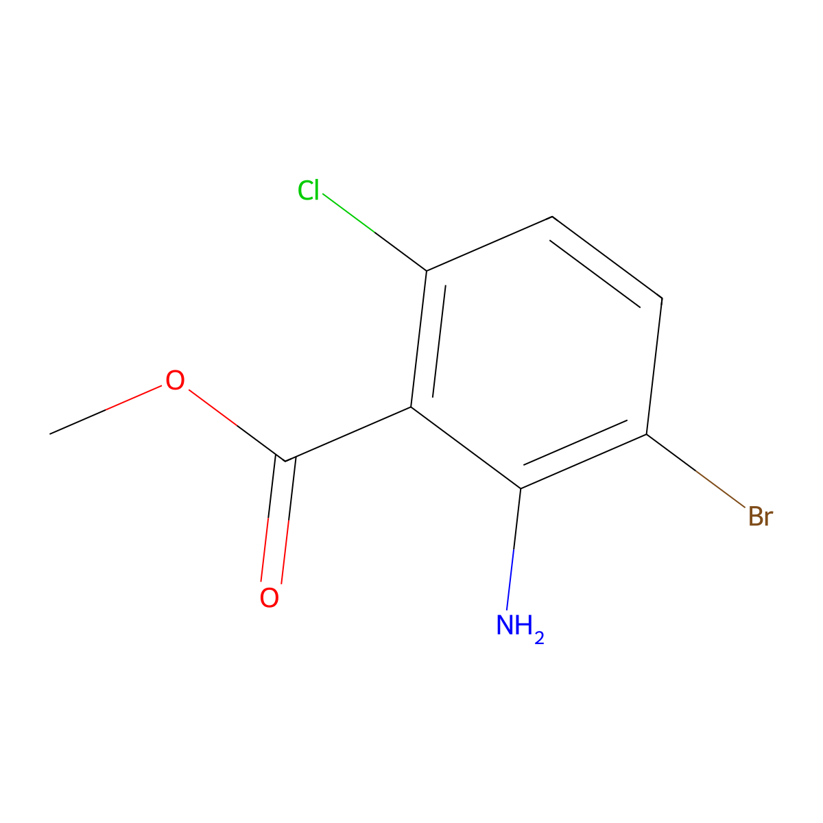 Methyl 2-amino-3-bromo-6-chlorobenzoate molecular structure, CAS 1504373-02-7