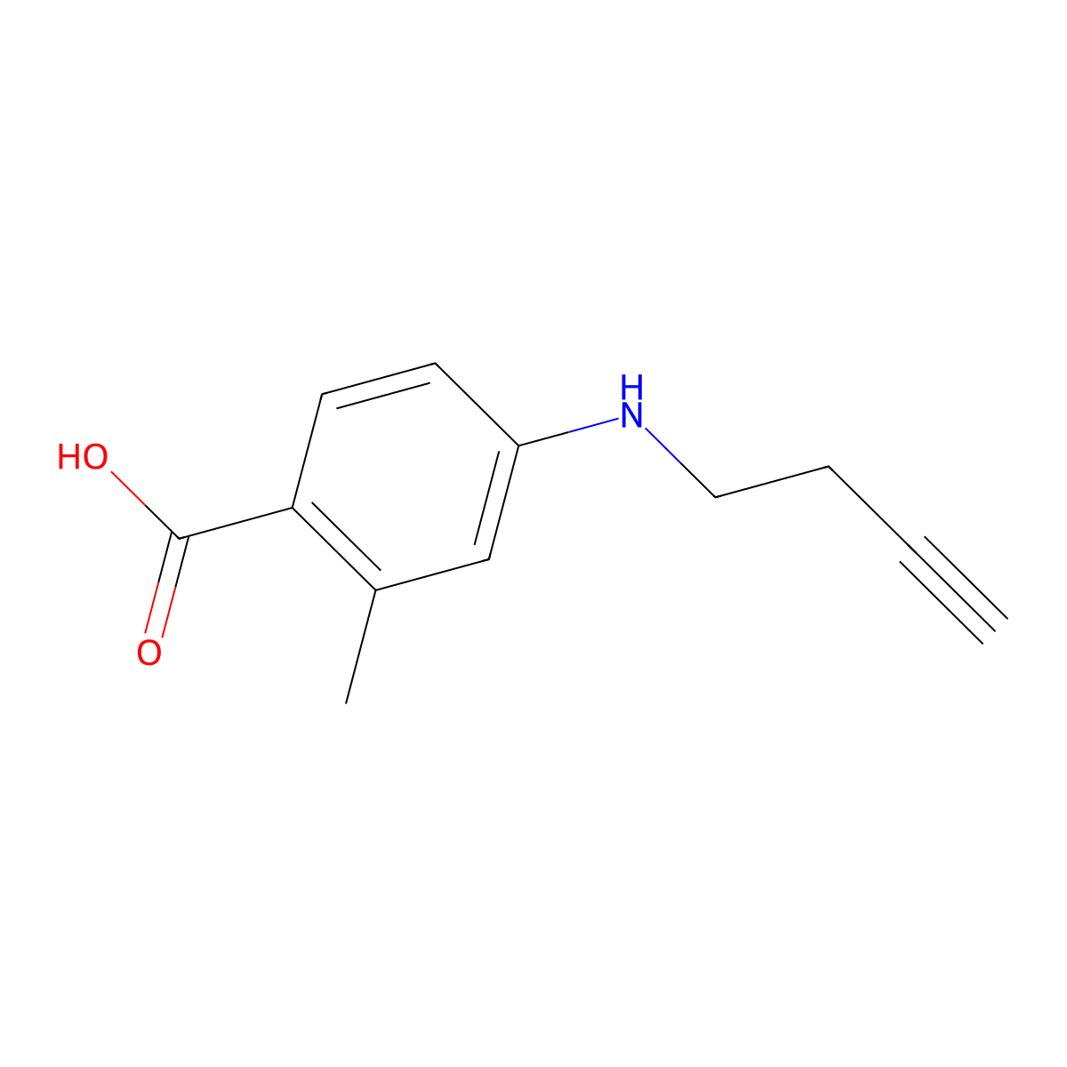 4-[(But-3-yn-1-yl)amino]-2-methylbenzoic acid molecular structure, CAS 1504379-40-1