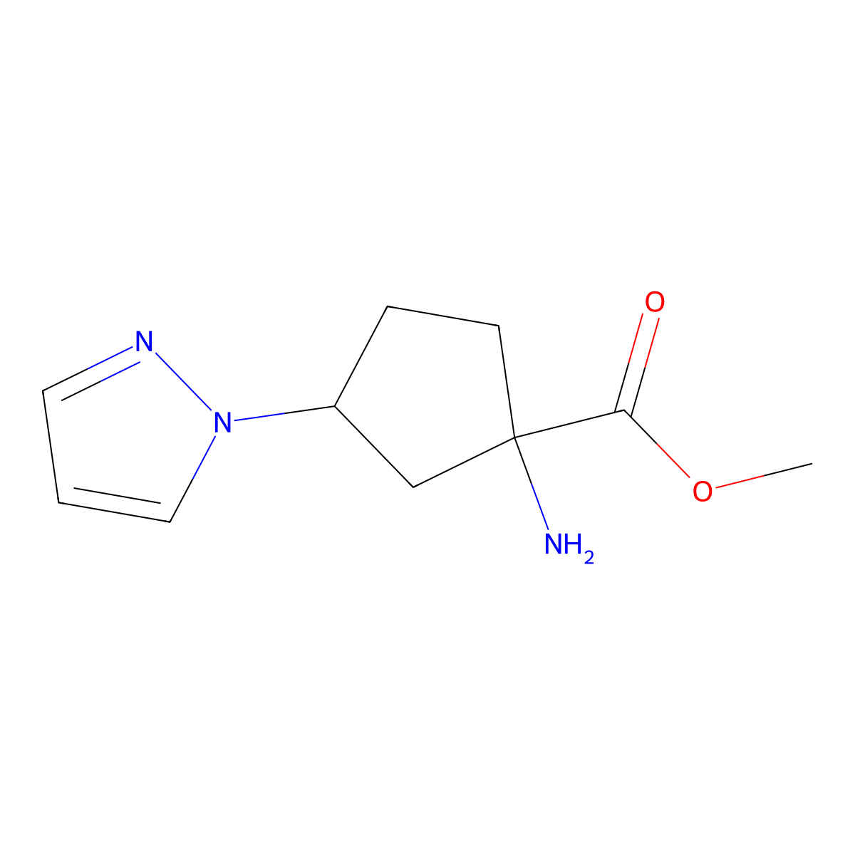 Methyl 1-amino-3-(1H-pyrazol-1-yl)cyclopentane-1-carboxylate molecular structure, CAS 1504459-88-4