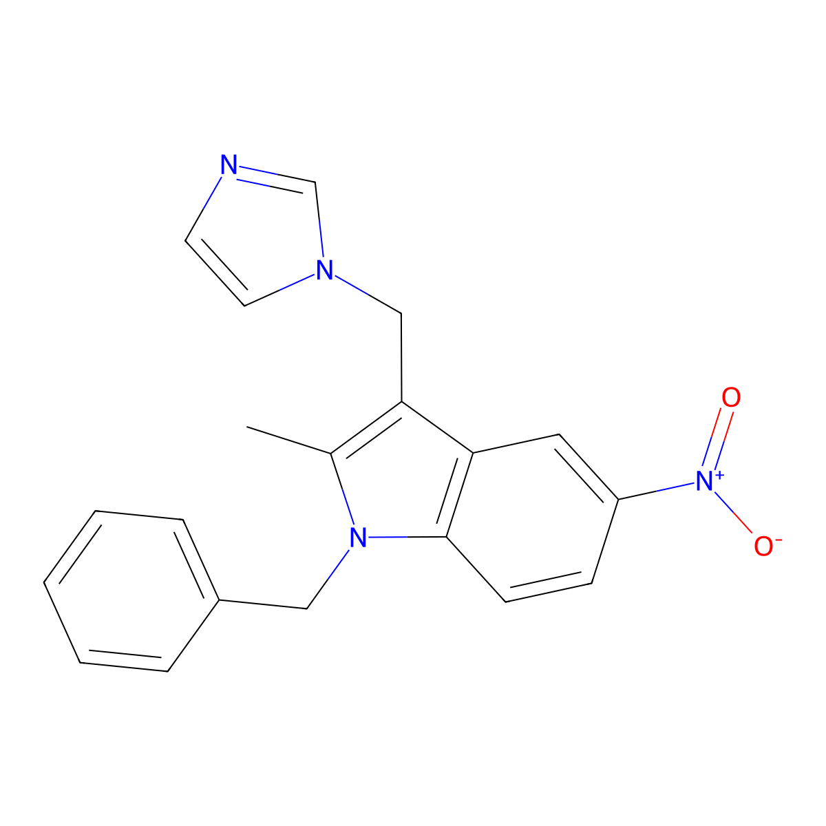 3-(1H-Imidazol-1-ylmethyl)-2-methyl-5-nitro-1-(phenylmethyl)-1H-indole molecular structure, CAS 150446-04-1