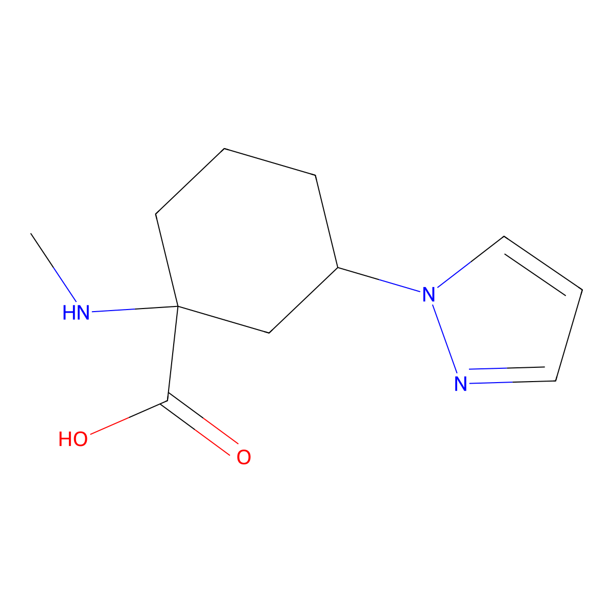 1-(Methylamino)-3-(1h-pyrazol-1-yl)cyclohexane-1-carboxylic acid molecular structure, CAS 1504475-49-3