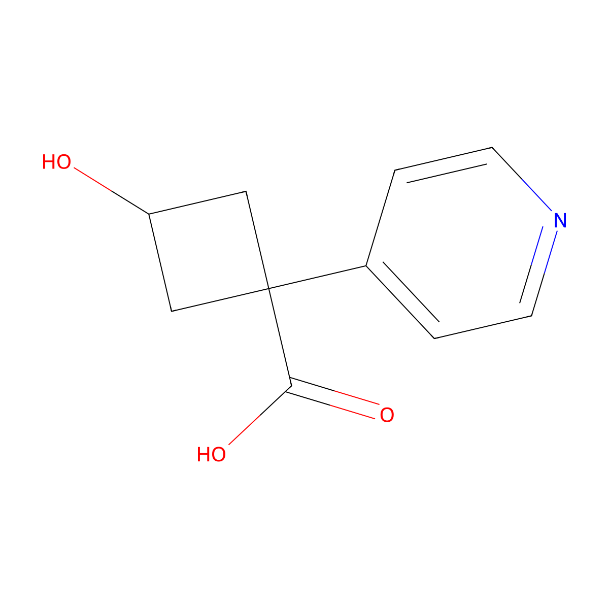 3-Hydroxy-1-(pyridin-4-yl)cyclobutane-1-carboxylic acid molecular structure, CAS 1504484-29-0