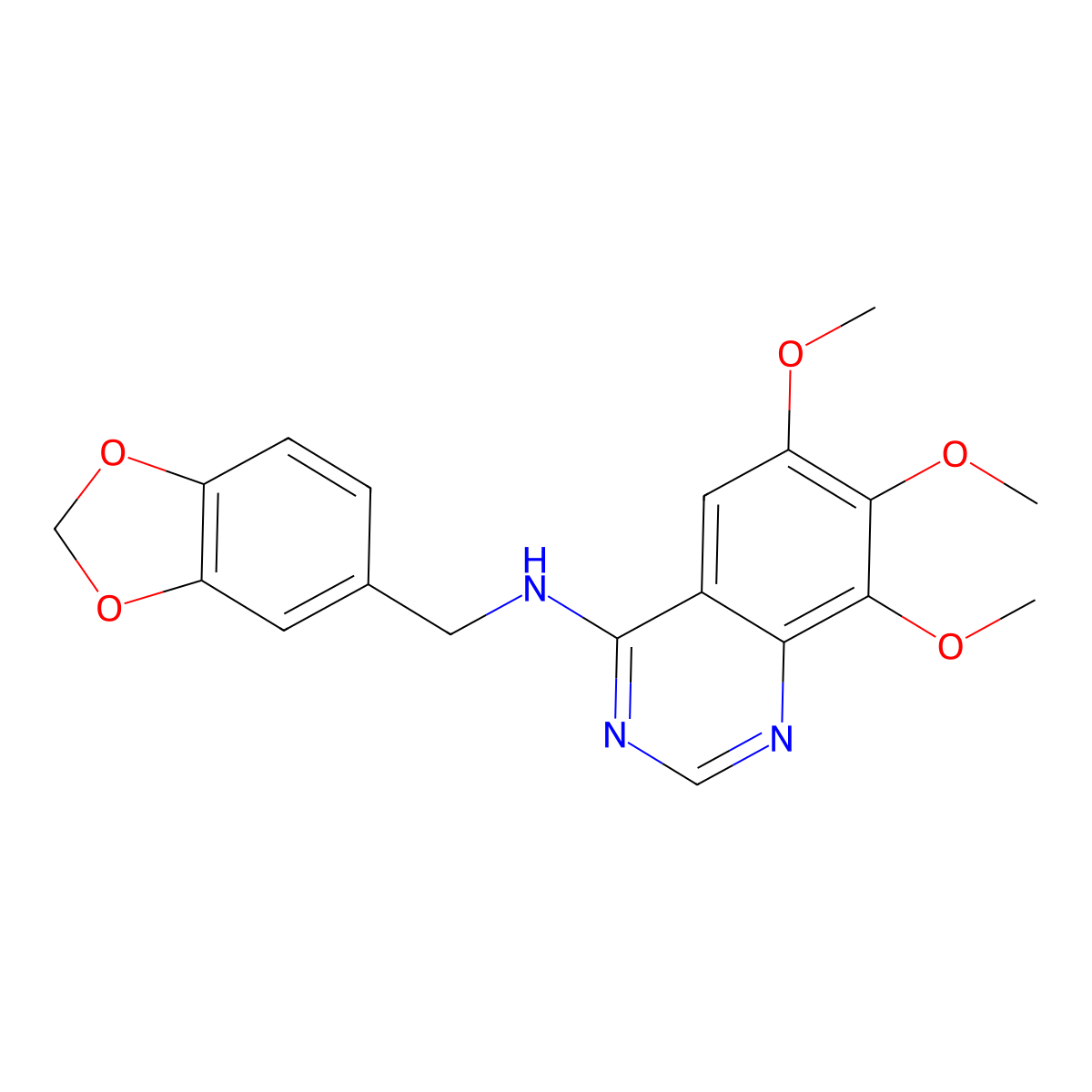 4-((3,4-(Methylenedioxy)benzyl)amino)-6,7,8-trimethoxyquinazoline molecular structure, CAS 150450-00-3