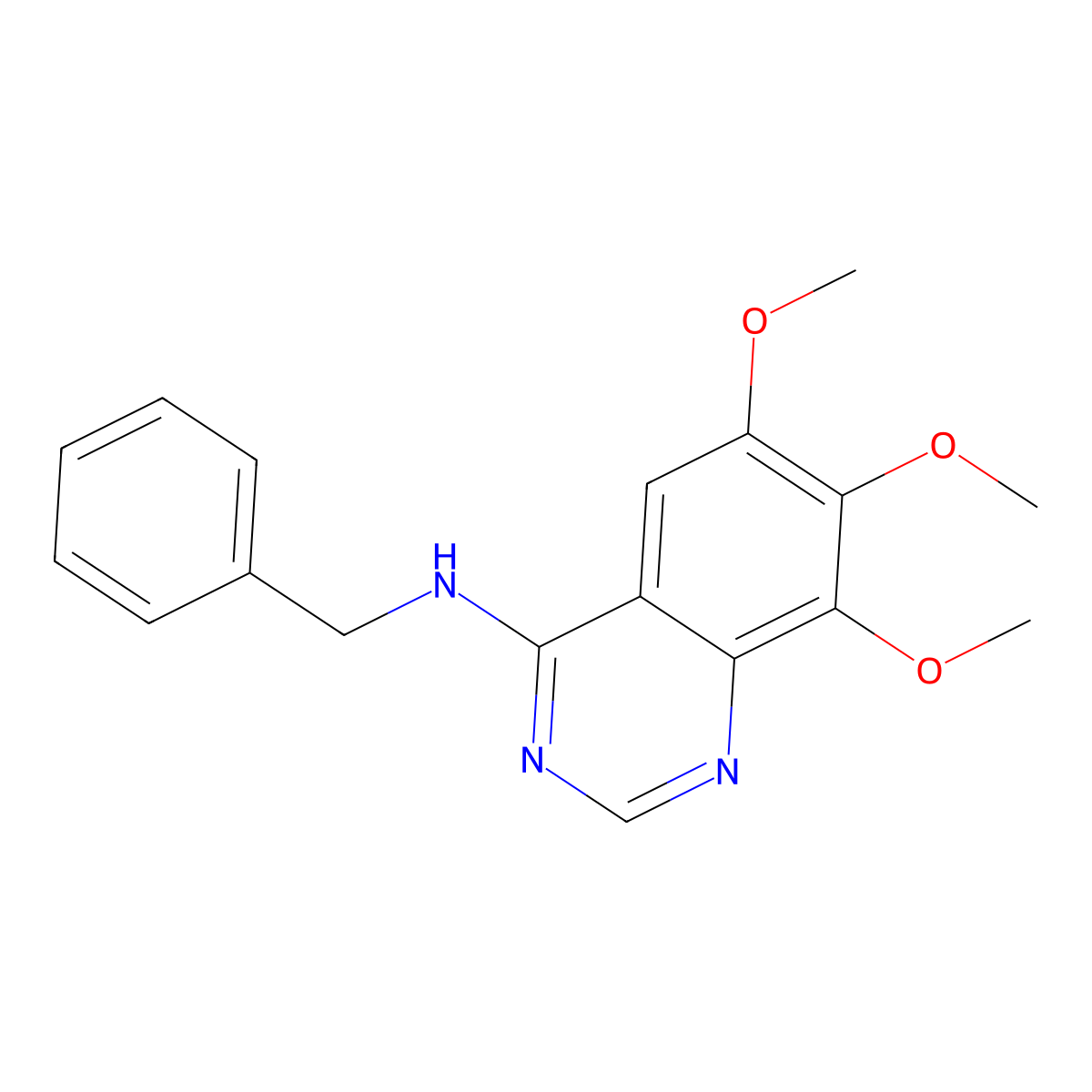 6,7,8-Trimethoxy-n-(phenylmethyl)-4-quinazolinamine molecular structure, CAS 150450-02-5