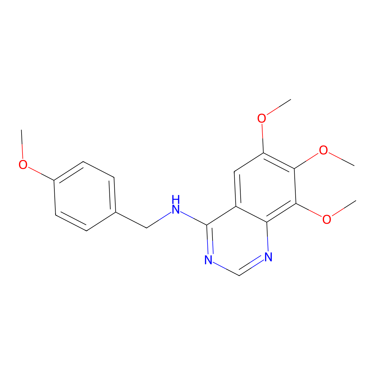 6,7,8-Trimethoxy-n-[(4-methoxyphenyl)methyl]-4-quinazolinamine molecular structure, CAS 150450-03-6