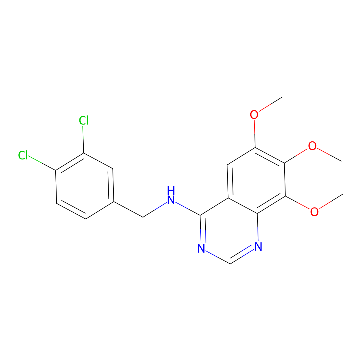 n-[(3,4-Dichlorophenyl)methyl]-6,7,8-trimethoxy-4-quinazolinamine molecular structure, CAS 150450-15-0