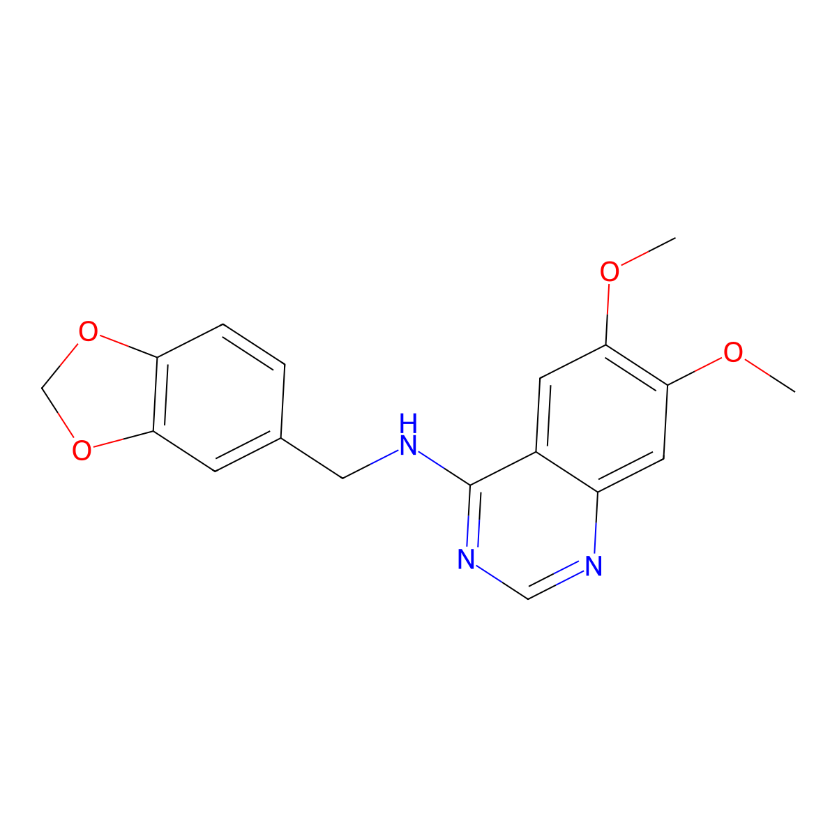N-(1,3-benzodioxol-5-ylmethyl)-6,7-dimethoxy-4-quinazolinamine molecular structure, CAS 150450-66-1