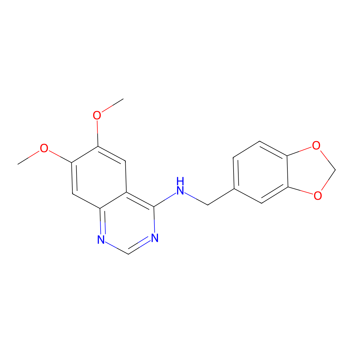 N-(1,3-benzodioxol-5-ylmethyl)-6,7-dimethoxy-4-quinazolinamine molecular structure, CAS 150450-66-1