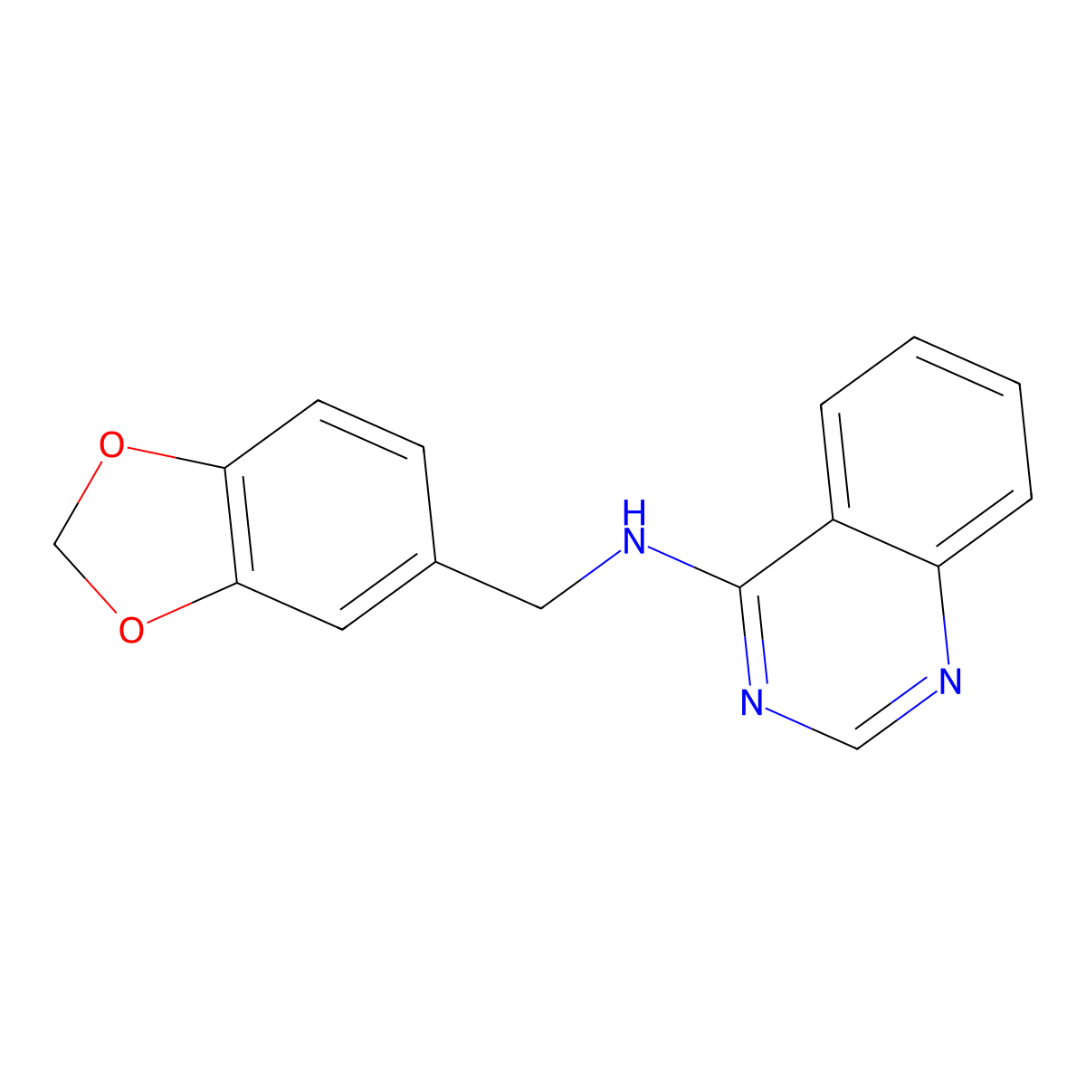 Benzo[1,3]dioxol-5-ylmethyl-quinazolin-4-yl-amine molecular structure, CAS 150450-71-8