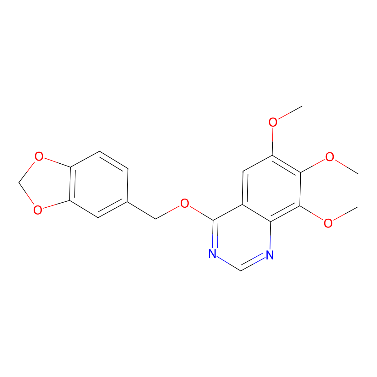 4-(1,3-Benzodioxol-5-ylmethoxy)-6,7,8-trimethoxy-quinazoline molecular structure, CAS 150450-82-1