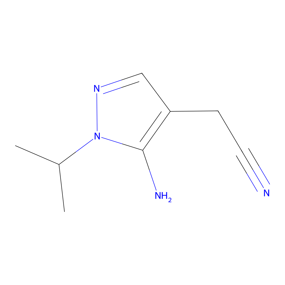 2-[5-amino-1-(propan-2-yl)-1H-pyrazol-4-yl]acetonitrile molecular structure, CAS 1504509-33-4