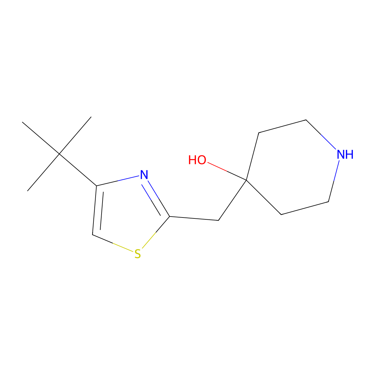 4-[(4-Tert-butyl-1,3-thiazol-2-yl)methyl]piperidin-4-ol molecular structure, CAS 1504550-55-3