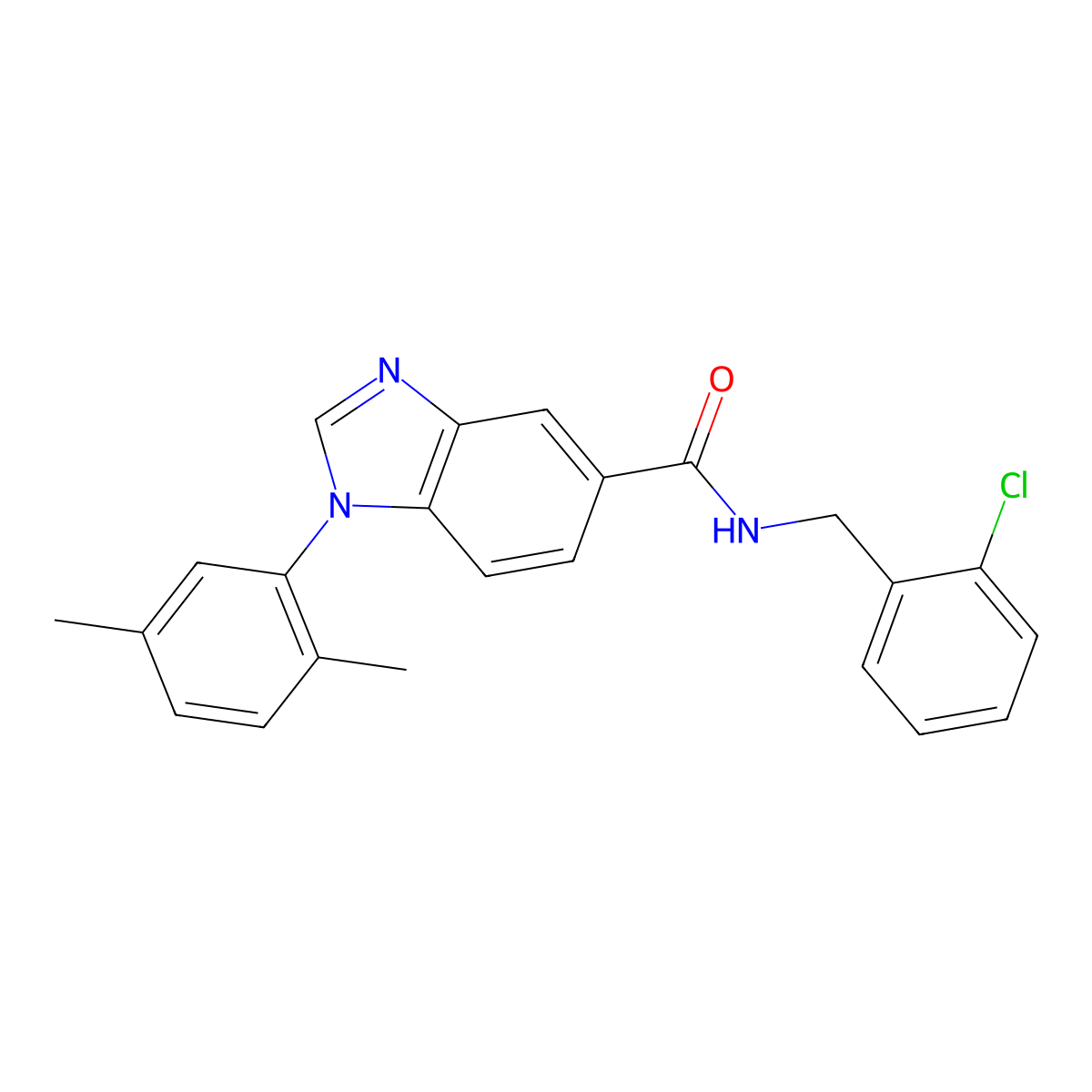 N-((2-chlorophenyl)methyl)-1-(2,5-dimethylphenyl)-1H-1,3-benzodiazole-5-carboxamide molecular structure, CAS 1504588-00-4