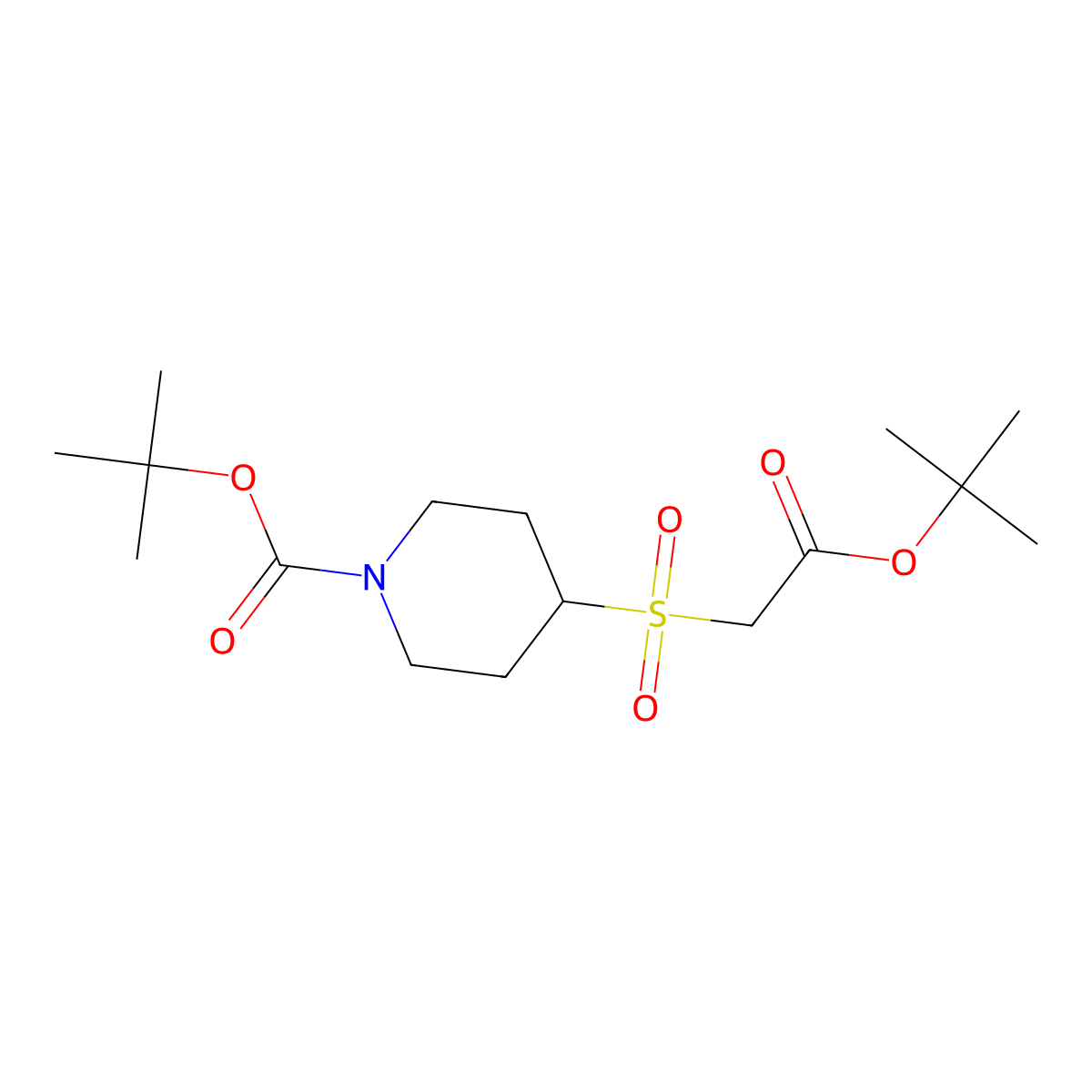 Tert-butyl 4-((2-(tert-butoxy)-2-oxoethyl)sulfonyl)piperidine-1-carboxylate molecular structure, CAS 1504589-30-3