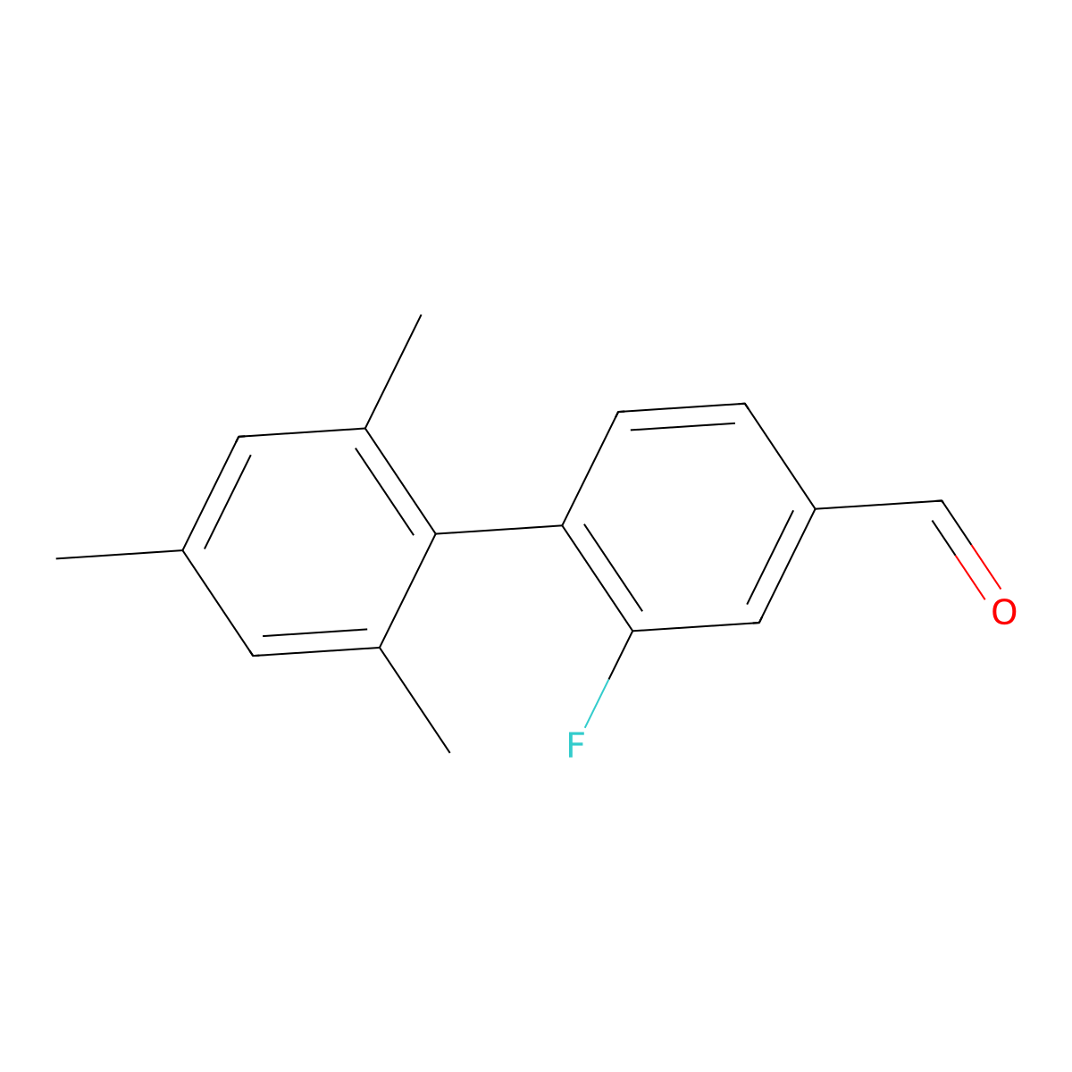 2-Fluoro-2',4',6'-trimethyl[1,1'-biphenyl]-4-carboxaldehyde molecular structure, CAS 1504620-03-4