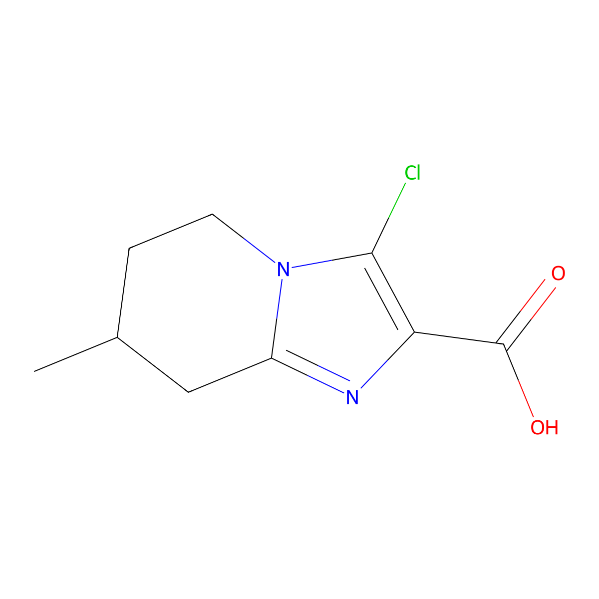 3-chloro-7-methyl-5H,6H,7H,8H-imidazo[1,2-a]pyridine-2-carboxylic acid molecular structure, CAS 1504622-44-9