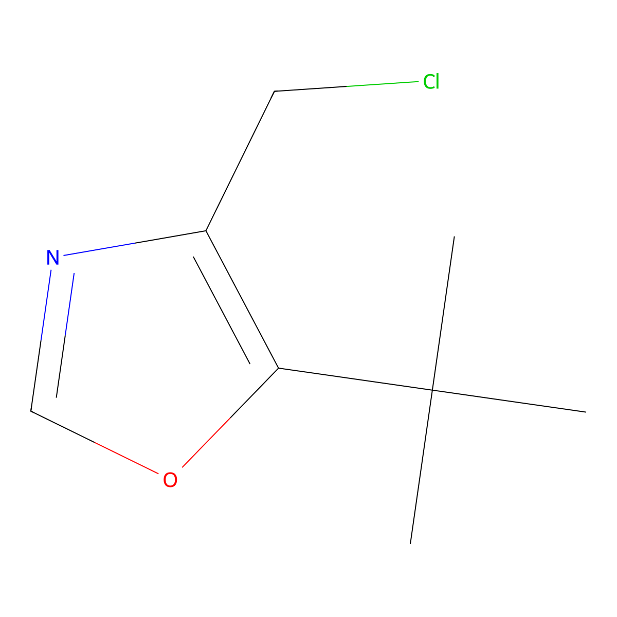 5-Tert-butyl-4-(chloromethyl)-1,3-oxazole molecular structure, CAS 1504676-07-6