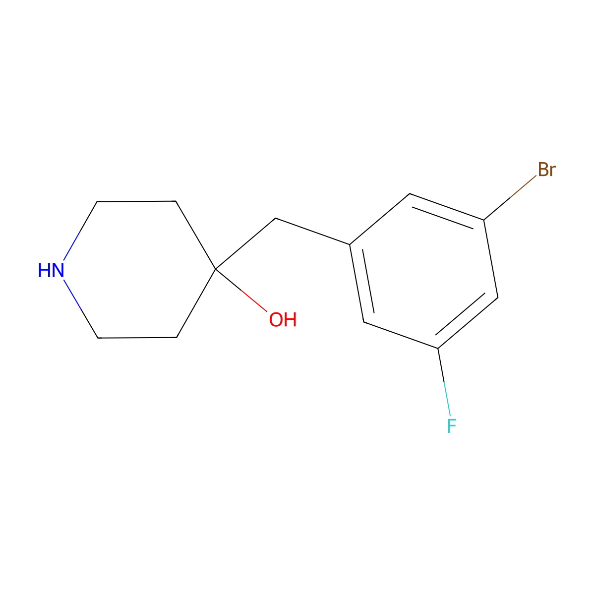 4-(3-Bromo-5-fluorobenzyl)piperidin-4-ol molecular structure, CAS 1504701-03-4