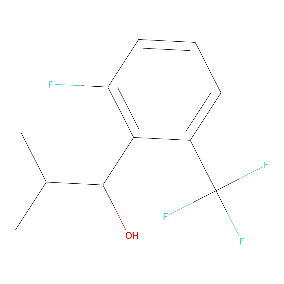 1-(2-Fluoro-6-(trifluoromethyl)phenyl)-2-methylpropan-1-ol molecular structure, CAS 1504747-93-6