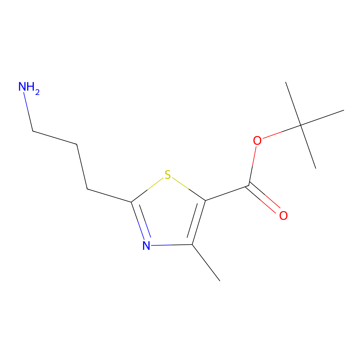 Tert-butyl 2-(3-aminopropyl)-4-methyl-1,3-thiazole-5-carboxylate molecular structure, CAS 1504757-91-8