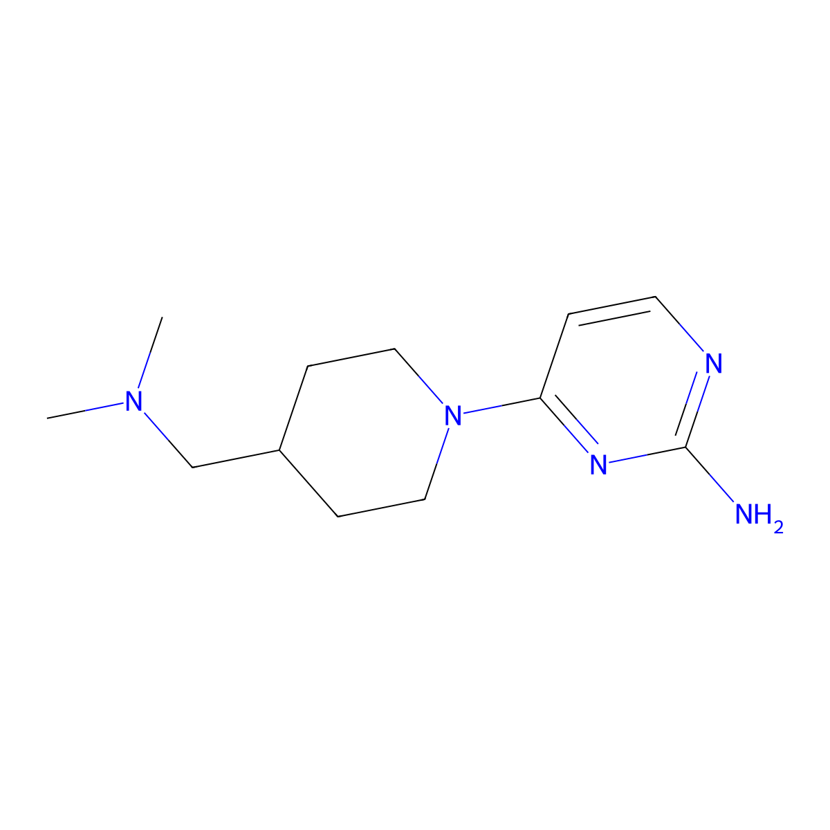 4-{4-[(Dimethylamino)methyl]piperidin-1-yl}pyrimidin-2-amine molecular structure, CAS 1504779-08-1