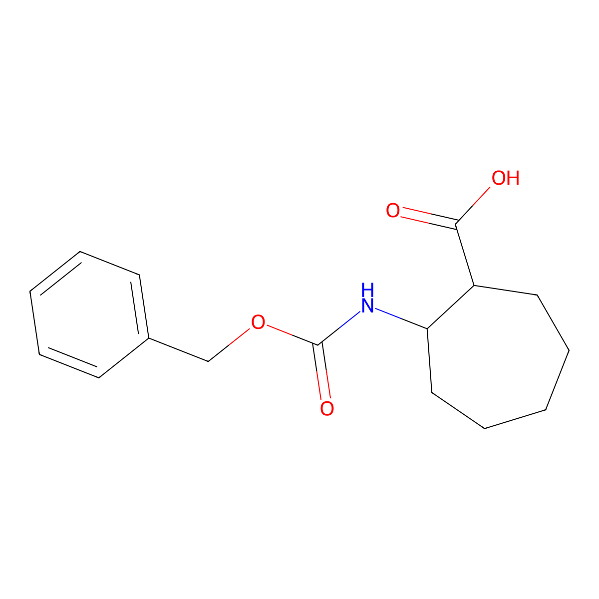 2-{[(Benzyloxy)carbonyl]amino}cycloheptane-1-carboxylic acid molecular structure, CAS 1504795-95-2