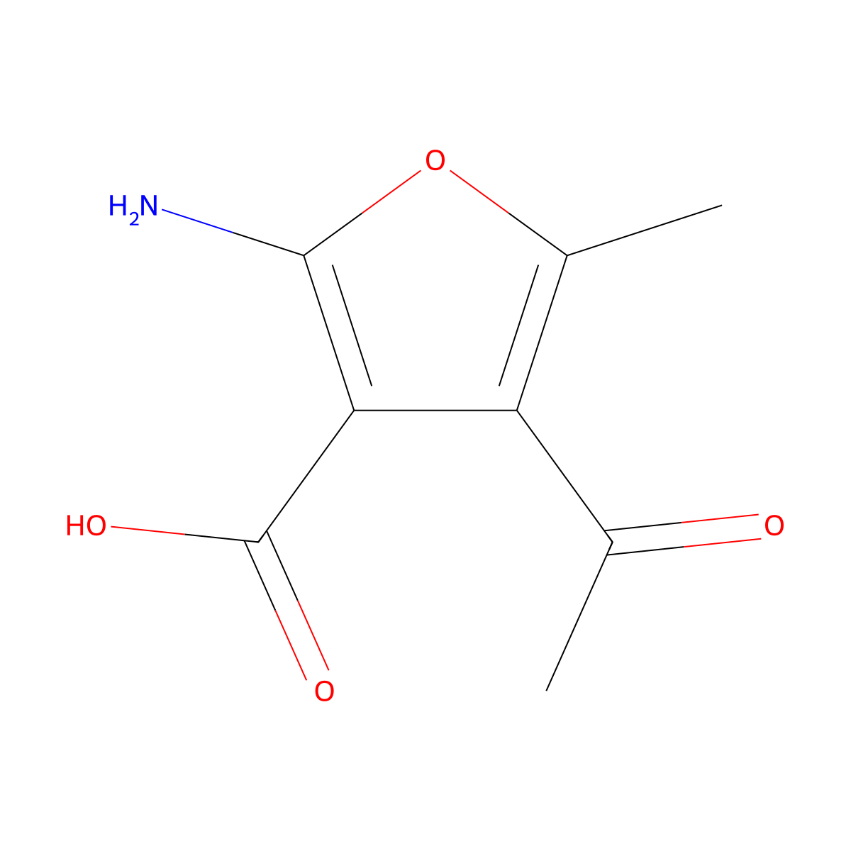 4-Acetyl-2-amino-5-methylfuran-3-carboxylic acid molecular structure, CAS 1504804-16-3