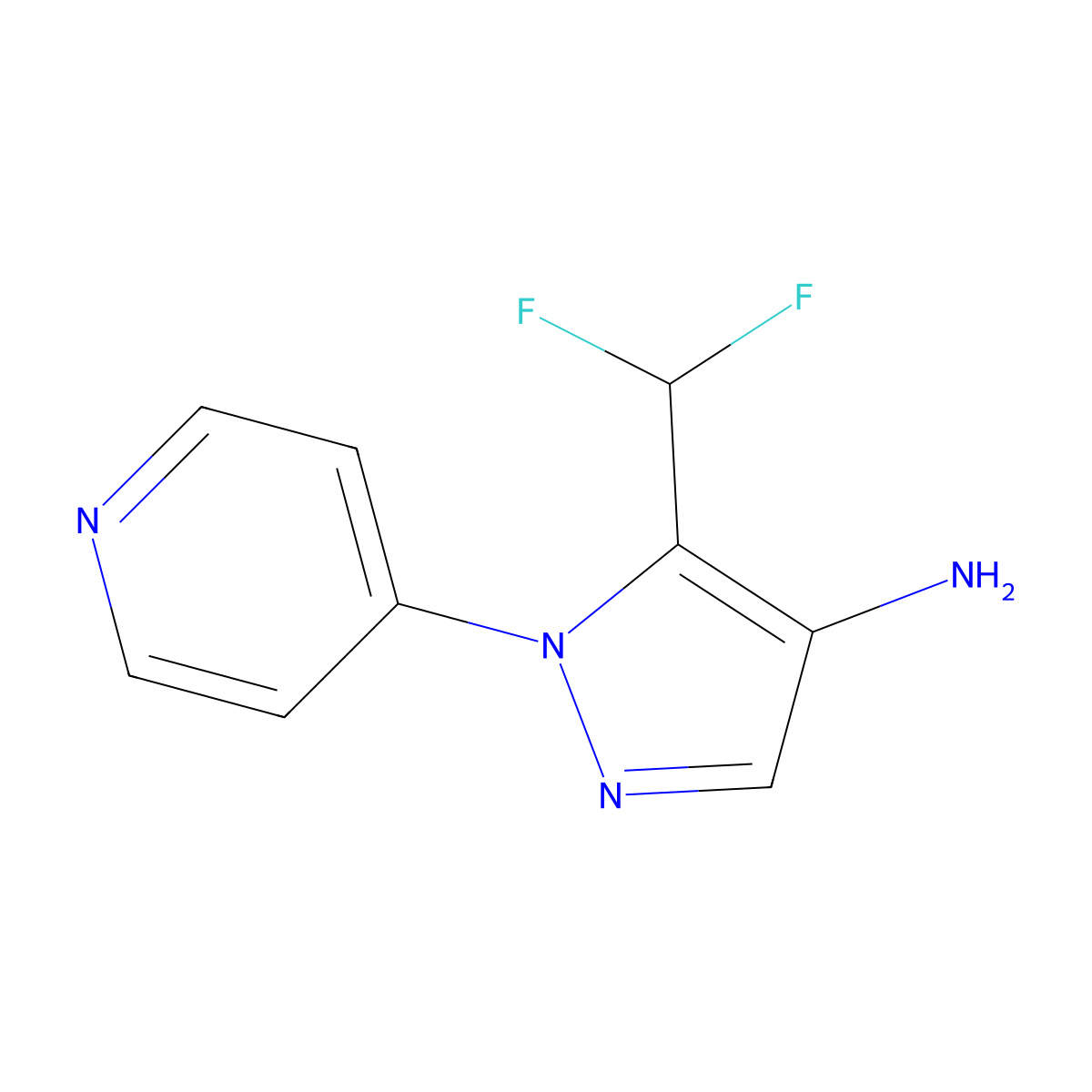 5-(difluoromethyl)-1-(pyridin-4-yl)-1H-pyrazol-4-amine molecular structure, CAS 1504808-16-5