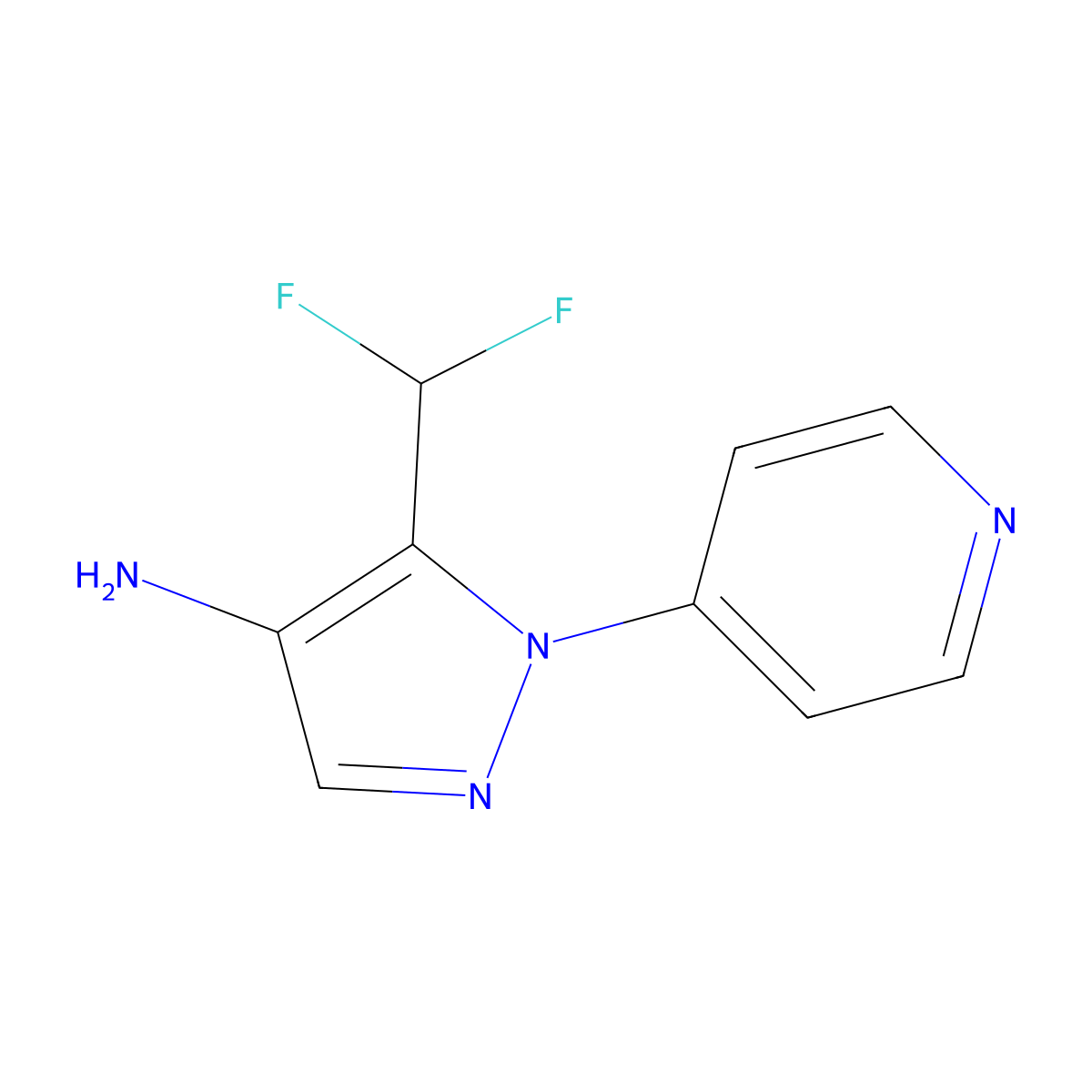 5-(difluoromethyl)-1-(pyridin-4-yl)-1H-pyrazol-4-amine molecular structure, CAS 1504808-16-5