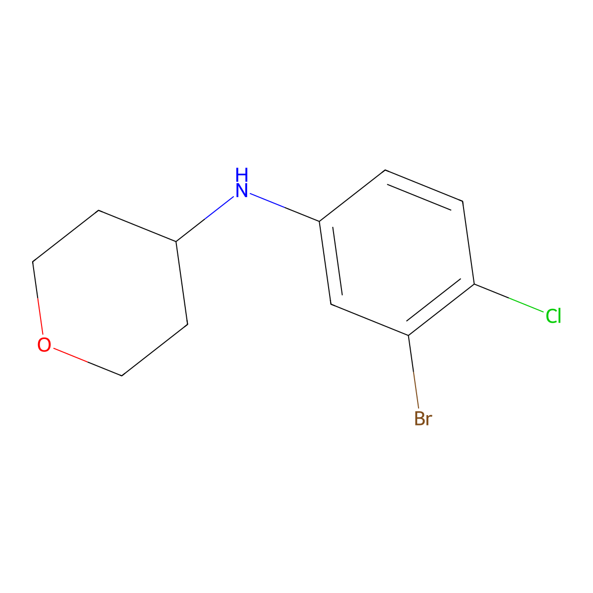 N-(3-Bromo-4-chlorophenyl)oxan-4-amine molecular structure, CAS 1504881-66-6