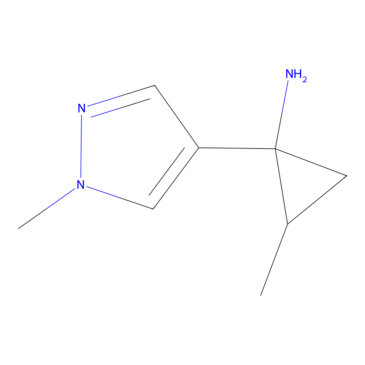 2-methyl-1-(1-methyl-1H-pyrazol-4-yl)cyclopropan-1-amine molecular structure, CAS 1504891-06-8