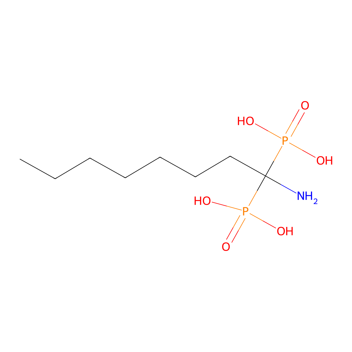 (1-Amino-1-phosphono-octyl)-phosphonic acid molecular structure, CAS 15049-89-5
