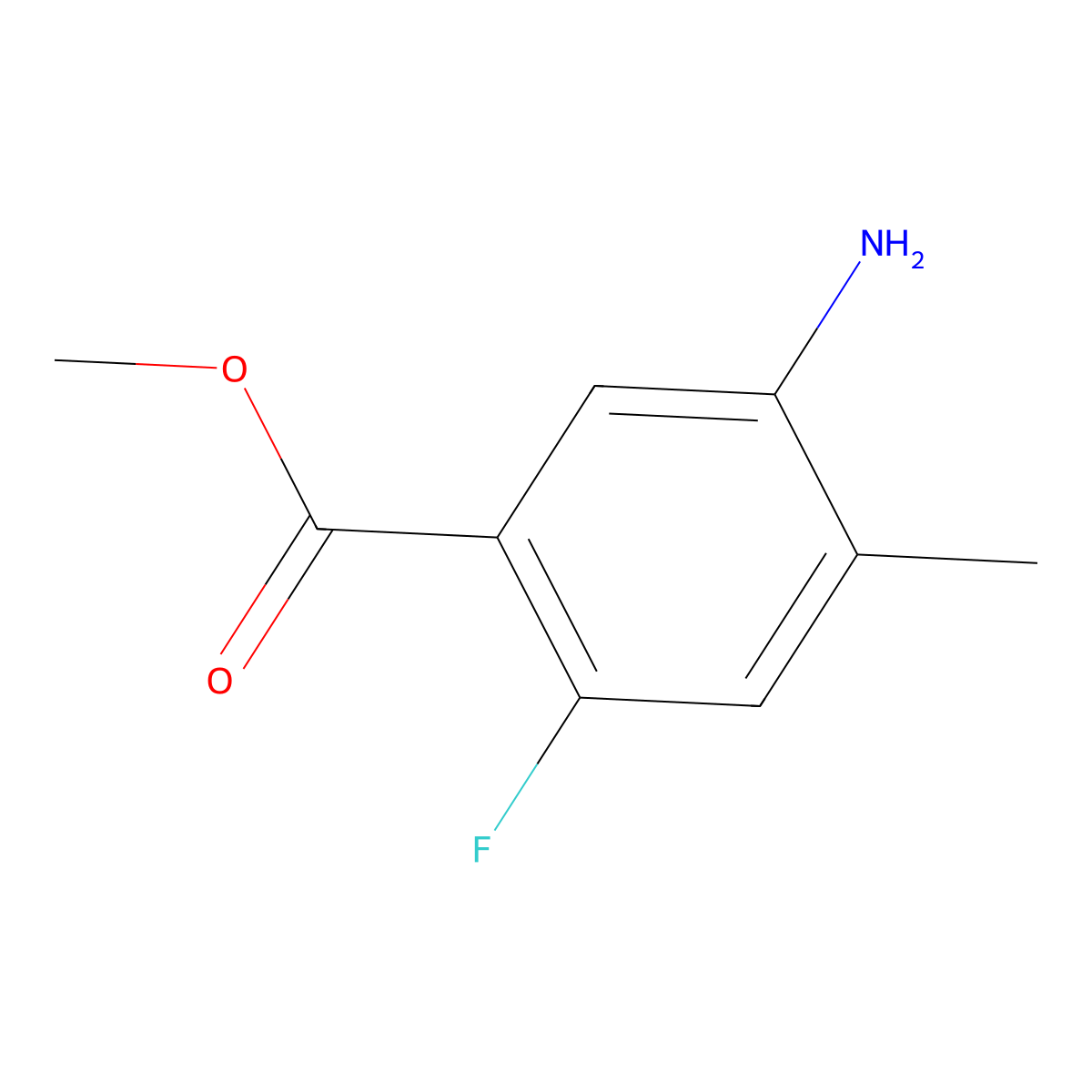 Methyl 5-amino-2-fluoro-4-methylbenzoate molecular structure, CAS 1504965-88-1