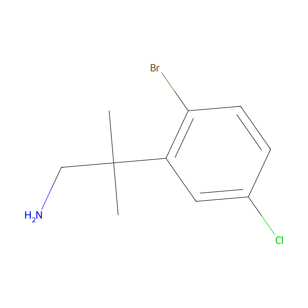 2-(2-Bromo-5-chlorophenyl)-2-methylpropan-1-amine molecular structure, CAS 1504991-80-3