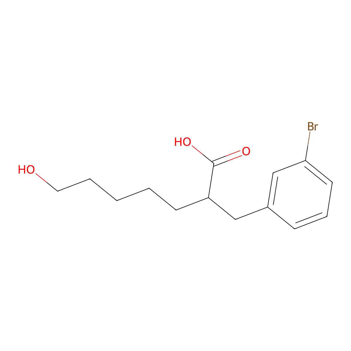2-[(3-Bromophenyl)methyl]-7-hydroxyheptanoic acid molecular structure, CAS 1505000-71-4
