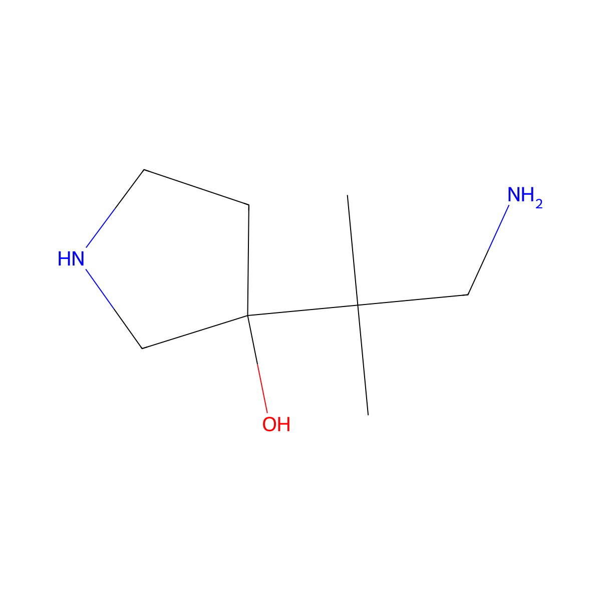 3-(1-Amino-2-methylpropan-2-yl)pyrrolidin-3-ol molecular structure, CAS 1505024-57-6