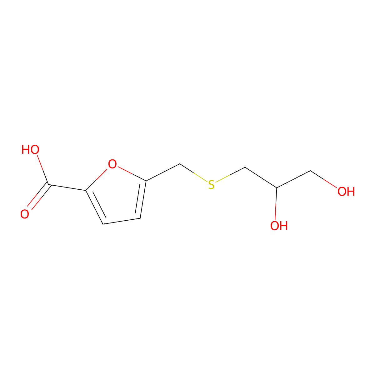 5-(((2,3-Dihydroxypropyl)thio)methyl)furan-2-carboxylic acid molecular structure, CAS 1505026-82-3